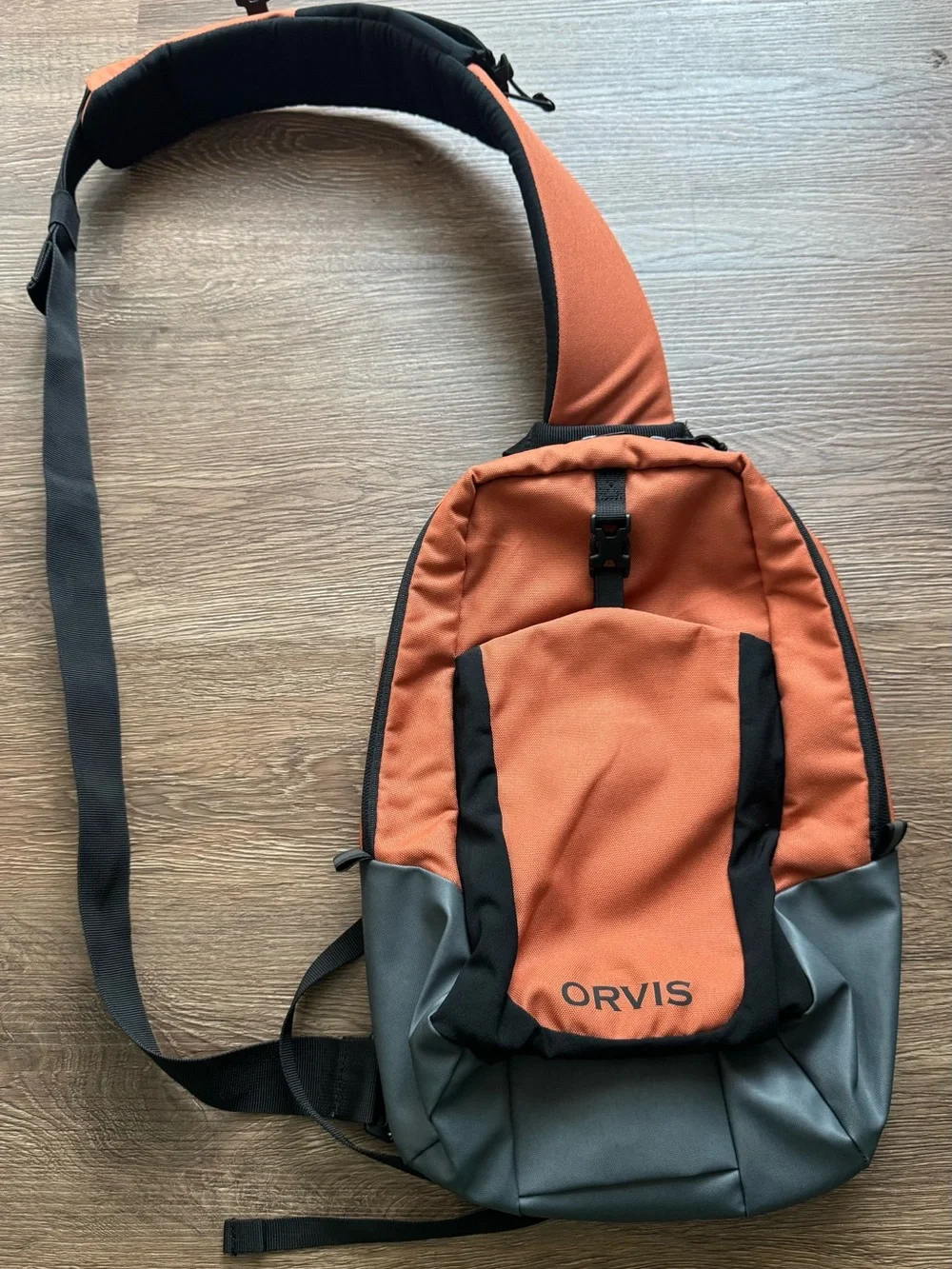 Orvis Orange and Gray Sling Backpack with Black Accents